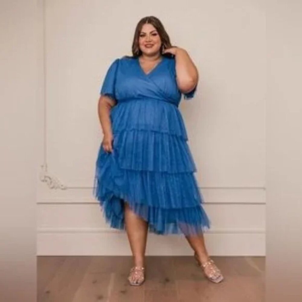 Jessakae Havana Tulle Dress Azul Blue Midi 5X Plus Size